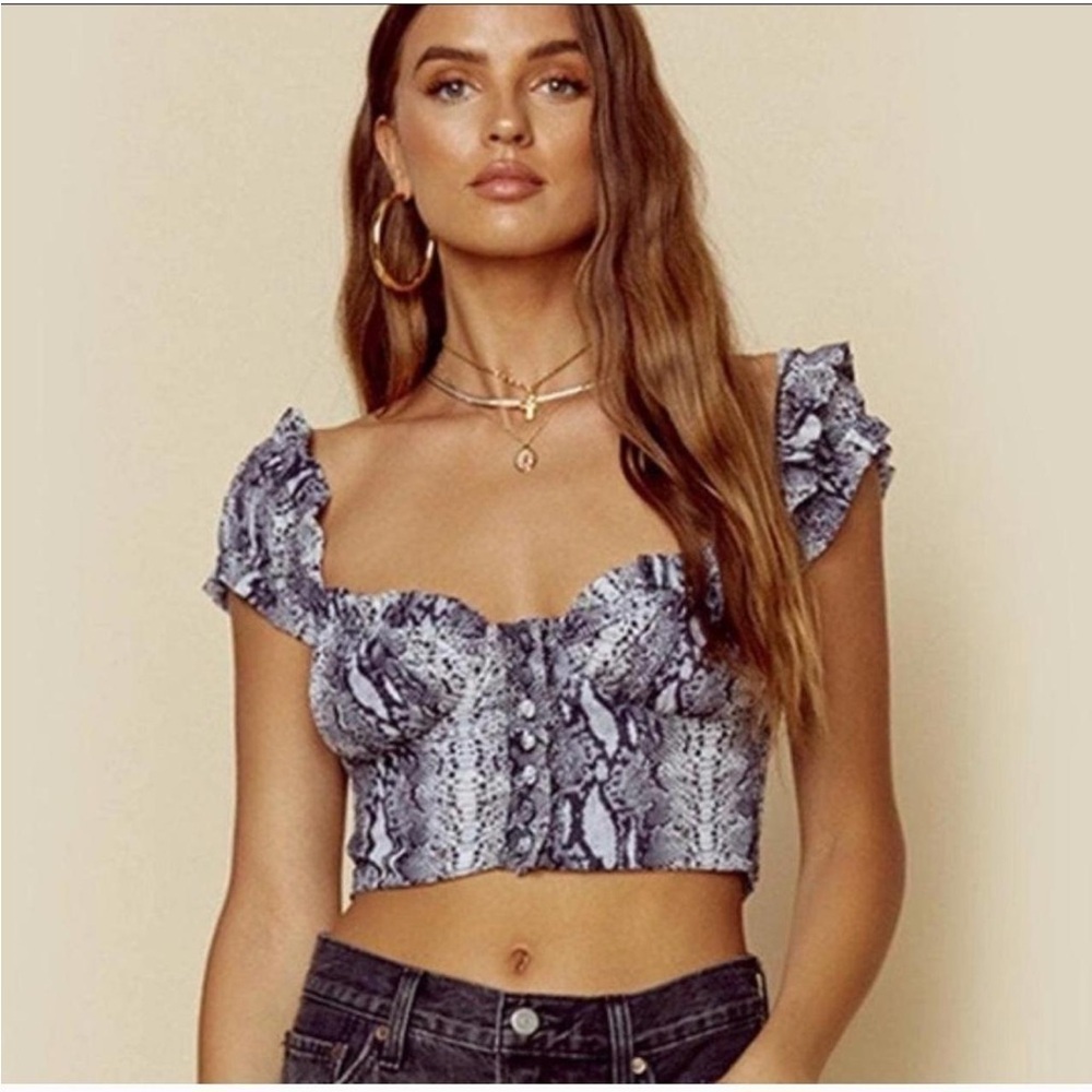 Frankies Bikinis Aiello Snakeskin SafarinCrop Top Black Size S